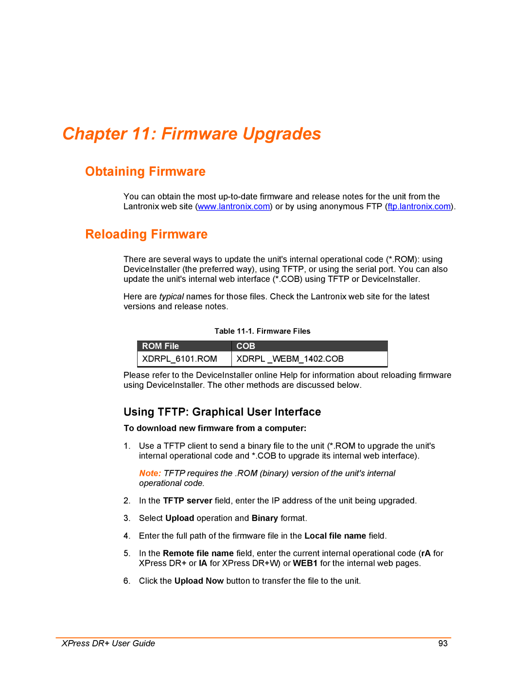 Lantronix XPress DR+ manual Firmware Upgrades, Obtaining Firmware Reloading Firmware, Using Tftp Graphical User Interface 