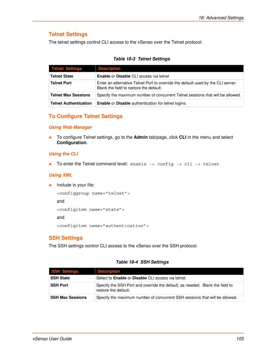 Lantronix XSENSO 21R2, XSENSO 2100, XSENSO 21A2 manual To Configure Telnet Settings, SSH Settings 