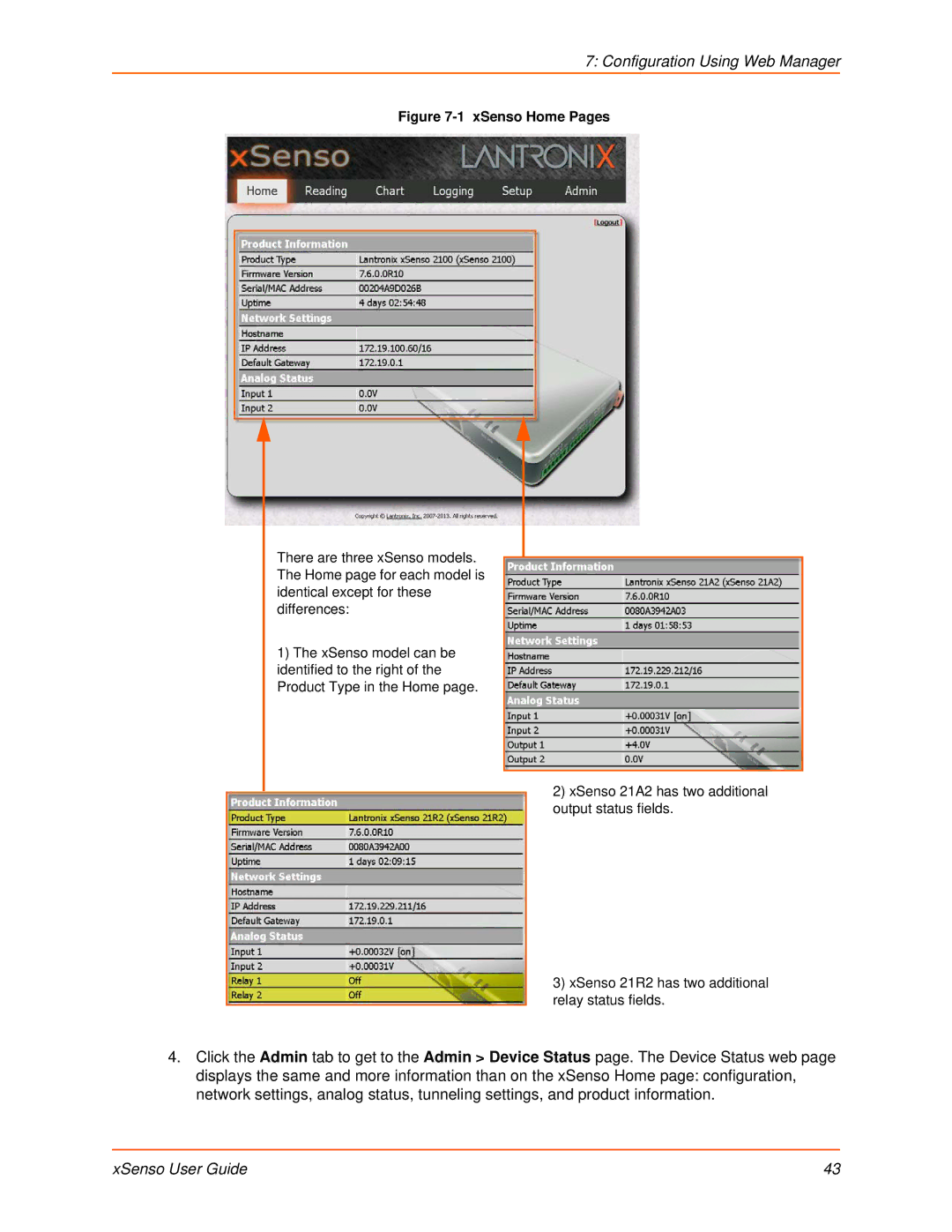 Lantronix XSENSO 2100, XSENSO 21R2, XSENSO 21A2 manual Configuration Using Web Manager, XSenso Home Pages 