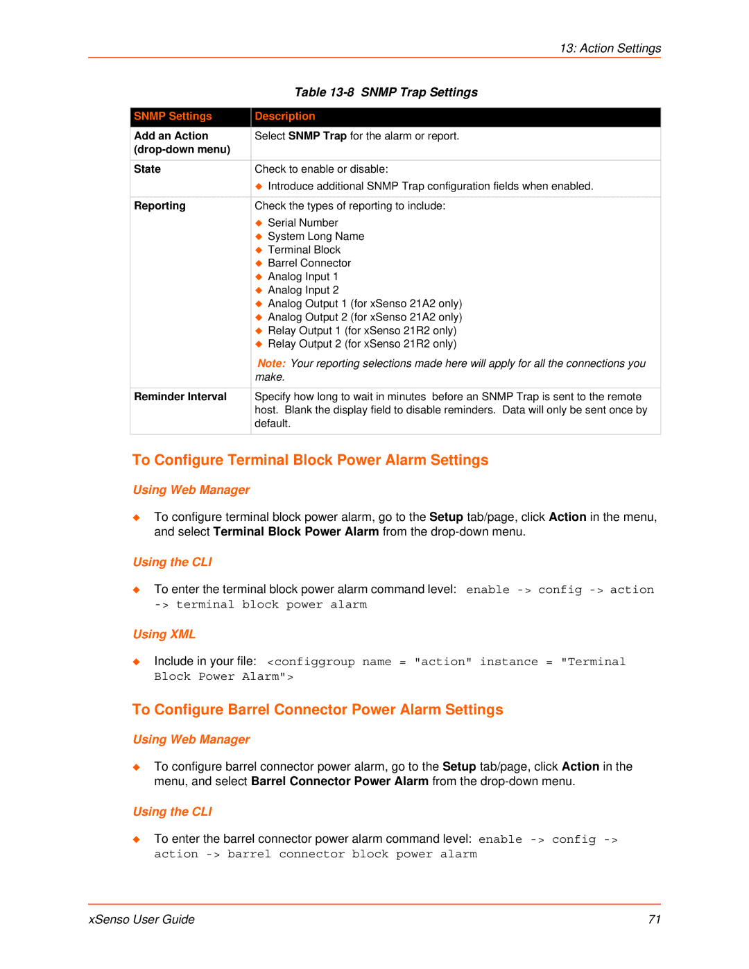 Lantronix XSENSO 21A2 To Configure Terminal Block Power Alarm Settings, To Configure Barrel Connector Power Alarm Settings 