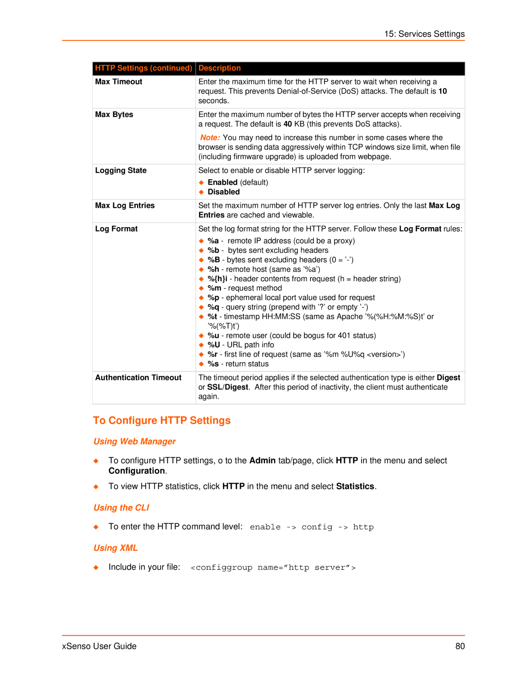 Lantronix XSENSO 21A2, XSENSO 21R2, XSENSO 2100 manual To Configure Http Settings 