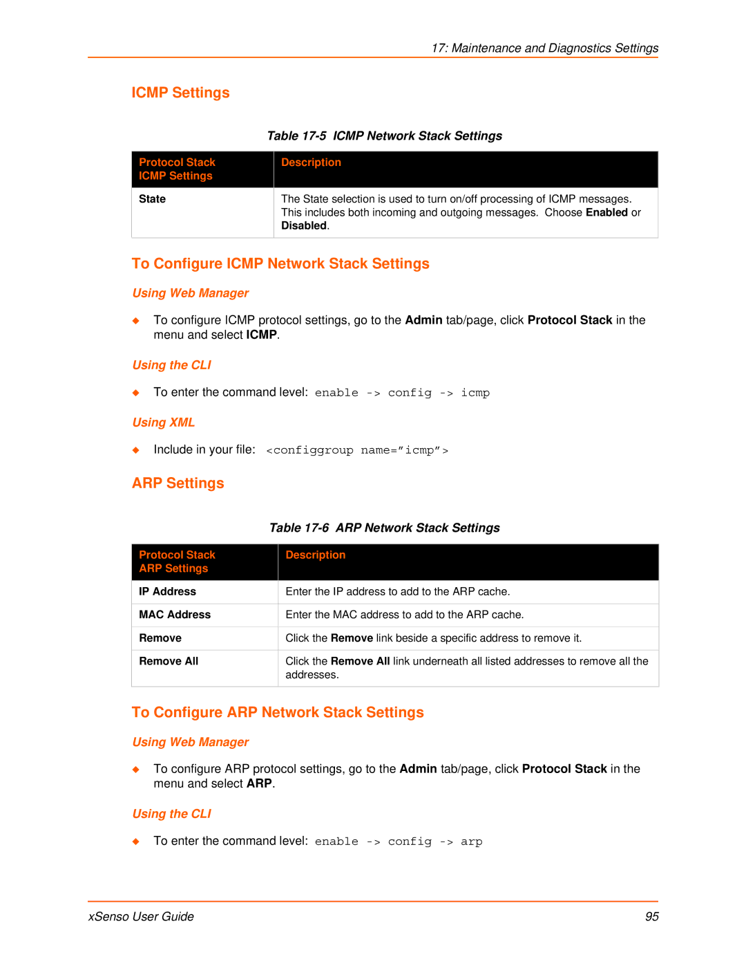 Lantronix XSENSO 21A2, XSENSO 21R2, XSENSO 2100 manual Icmp Settings, To Configure Icmp Network Stack Settings, ARP Settings 