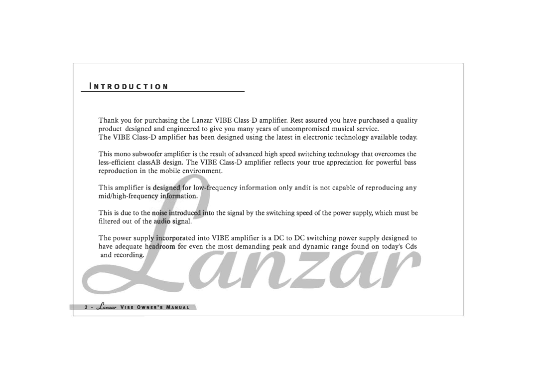 Lanzar Car Audio 1800D manual 