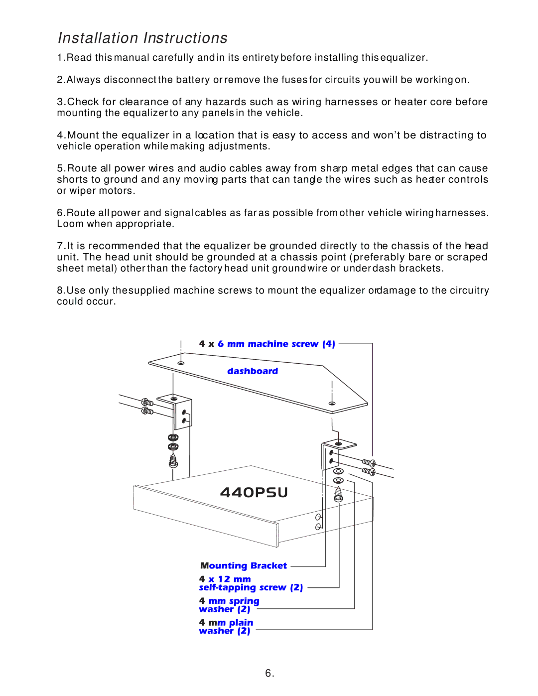 Lanzar Car Audio 440PSU manual Installation Instructions 