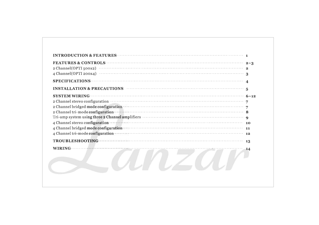 Lanzar Car Audio 500X2, 200X4 manual 