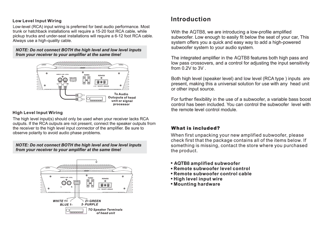 Lanzar Car Audio AQTB8 manual 