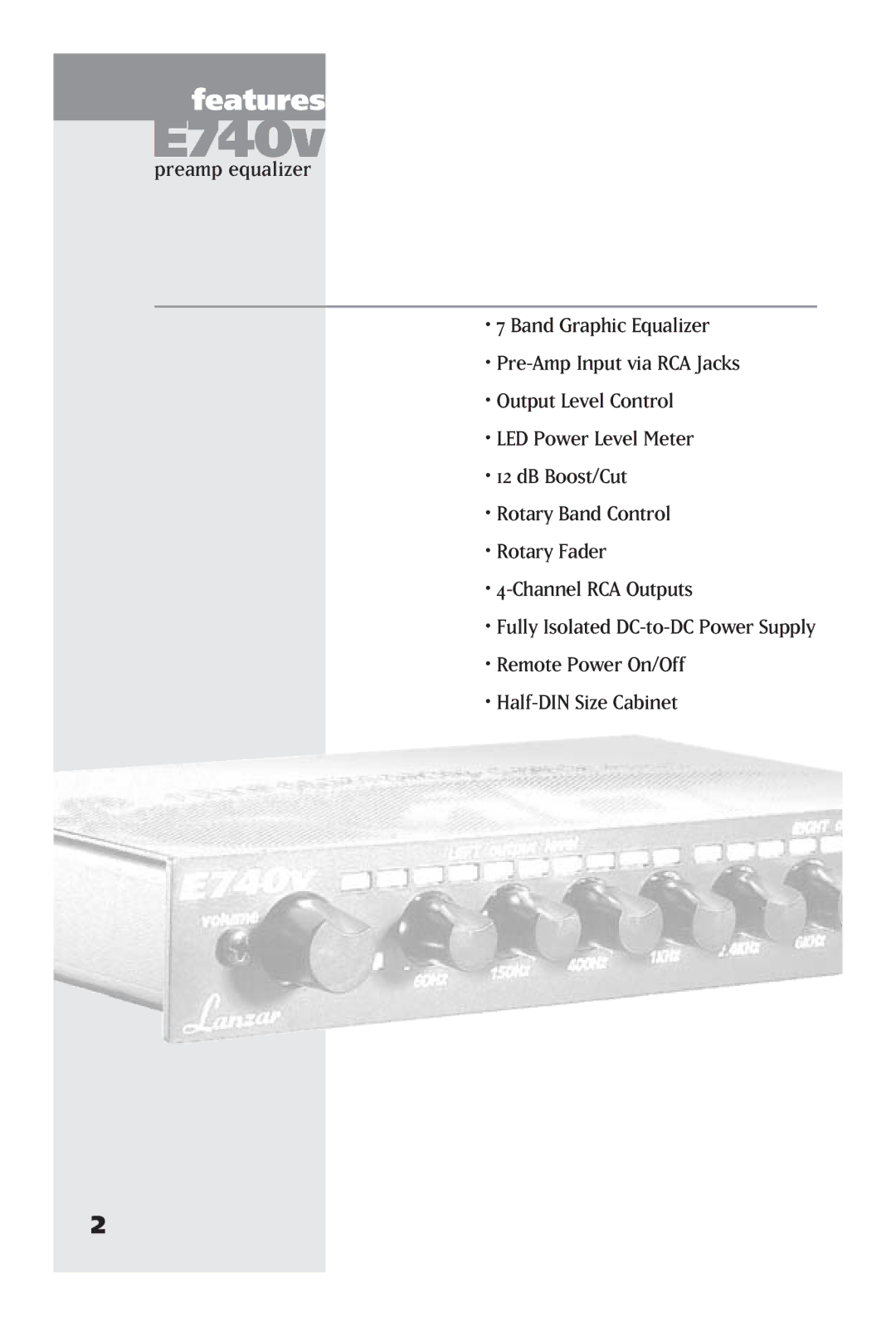 Lanzar Car Audio E540P, E740V, E750S manual Features 