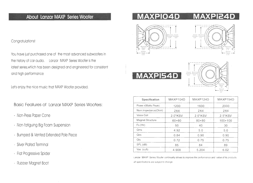 Lanzar Car Audio MAXP104D manual 