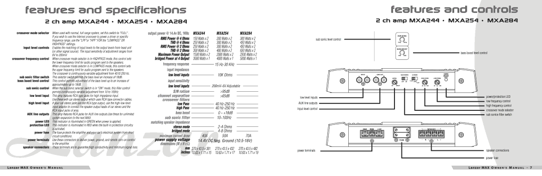 Lanzar Car Audio MXA234, MXA414, MXA3000D, MXA284, MXA224, MXA244, MXA254, MXA1600, MXA214 manual 