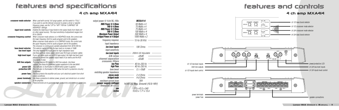 Lanzar Car Audio MXA254, MXA414, MXA3000D, MXA284, MXA224, MXA244, MXA234, MXA1600, MXA214 manual 