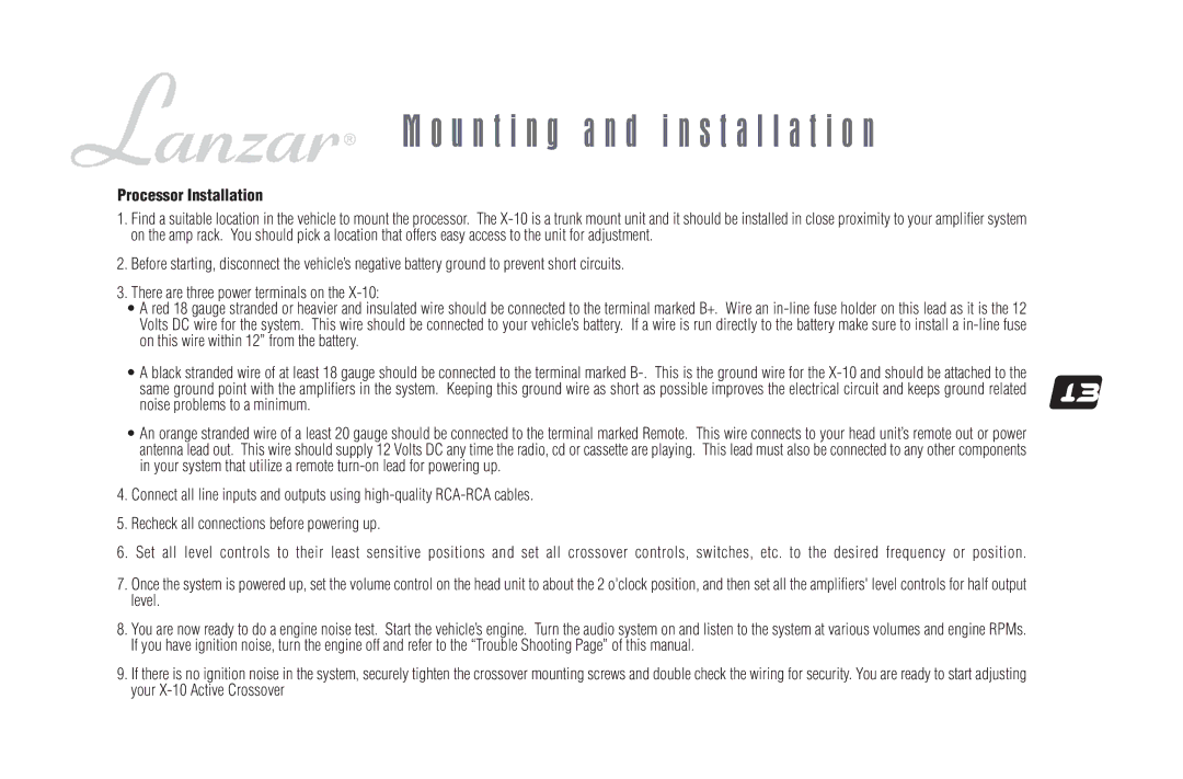 Lanzar Car Audio OPTIX-10OPTIX-10 user manual Processor Installation 