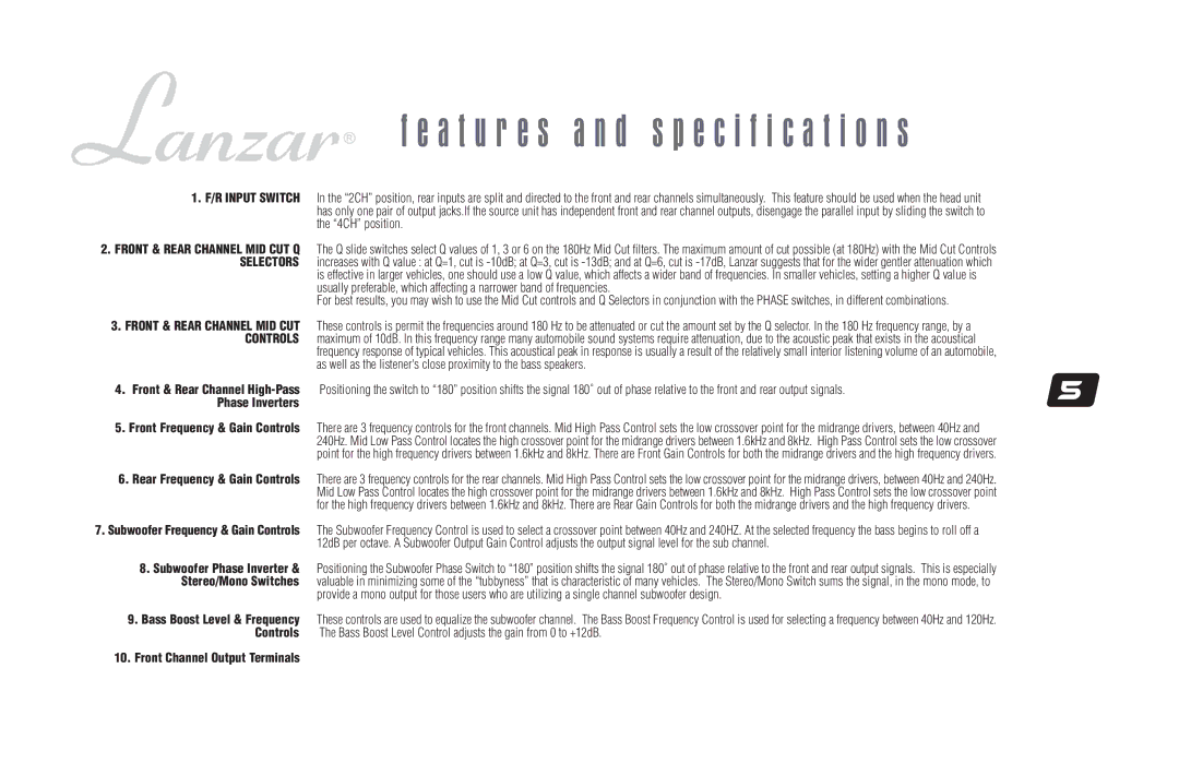 Lanzar Car Audio OPTIX-10OPTIX-10 user manual Front Channel Output Terminals 