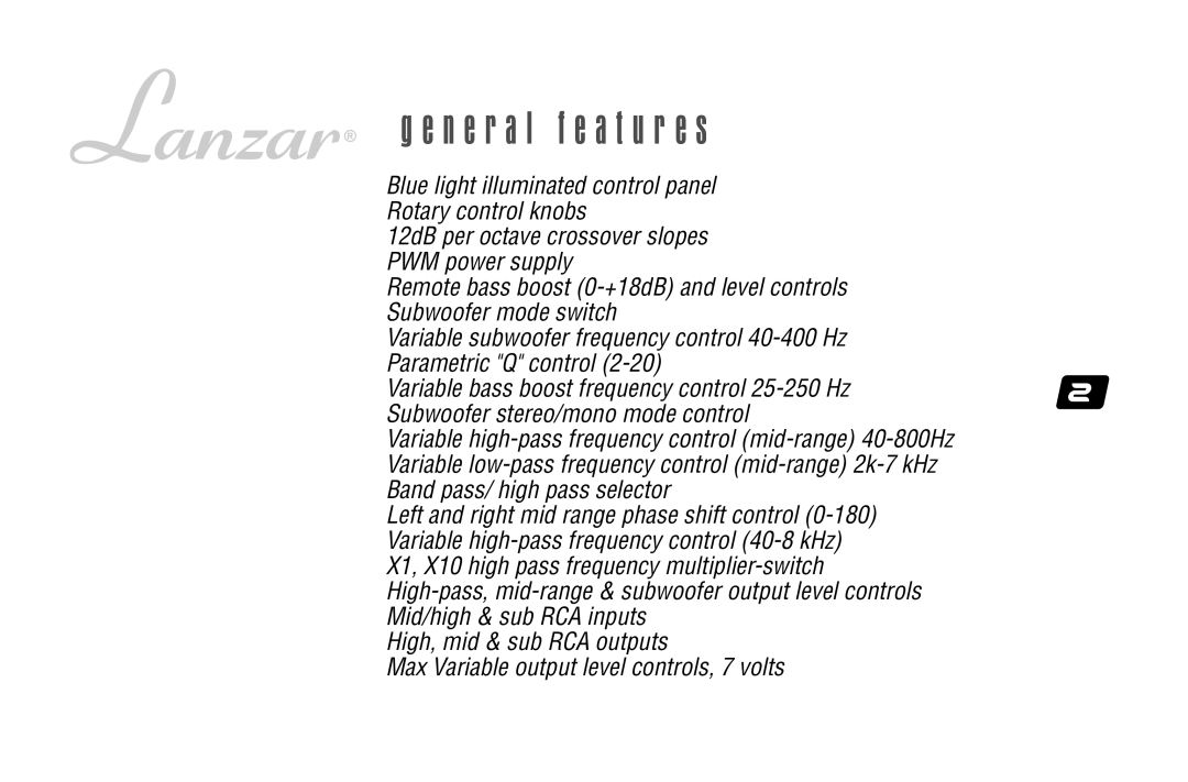 Lanzar Car Audio OPTIX3B user manual N e r a l f e a t u r e s 