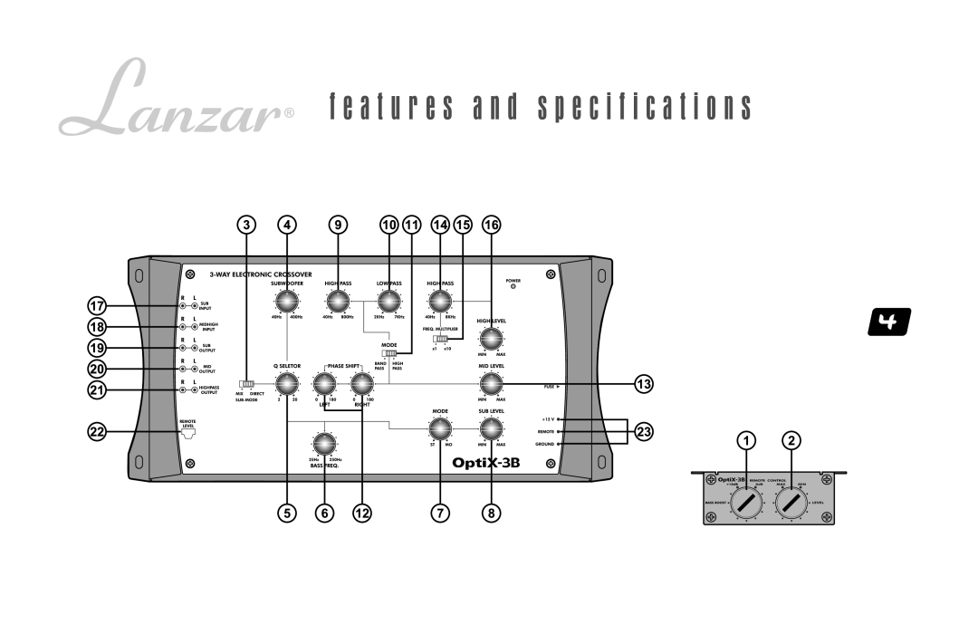 Lanzar Car Audio OPTIX3B user manual A t u r e s a n d Specification s 