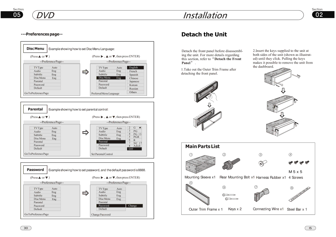 Lanzar Car Audio SD34MIP 05 DVD, Installation02, Press , or Then press Enter Preference, Press , or , then press Enter 