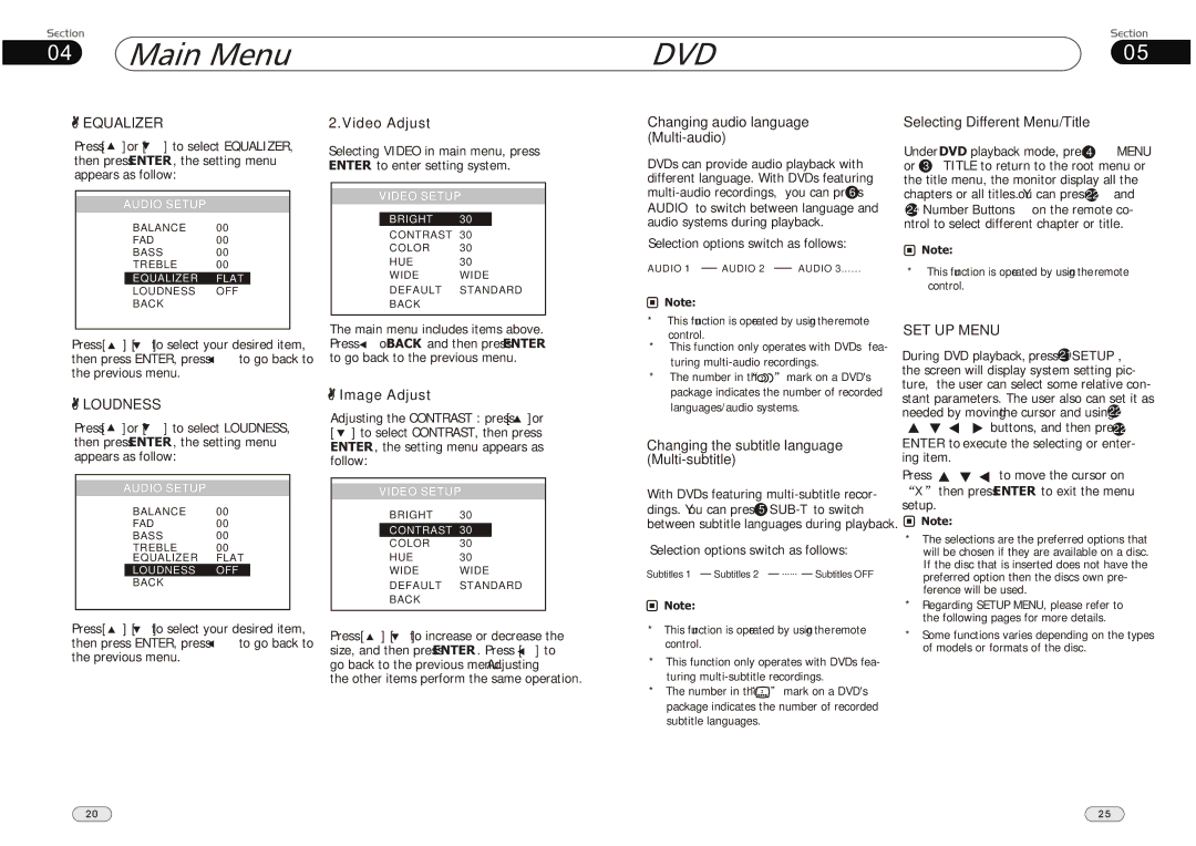 Lanzar Car Audio SD34MIP manual Equalizer, Loudness, SET UP Menu 