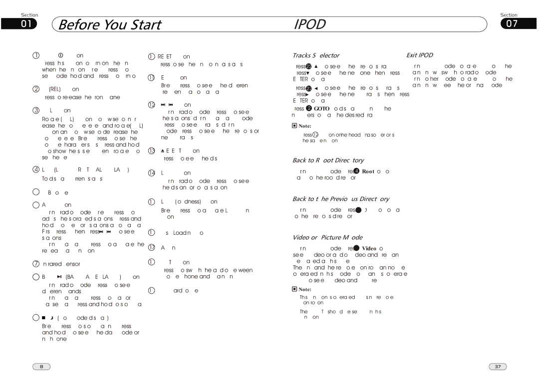 Lanzar Car Audio SD34MIP manual Tracks Selector Exit Ipod, Back to Root Directory, Back to the Previous Directory 