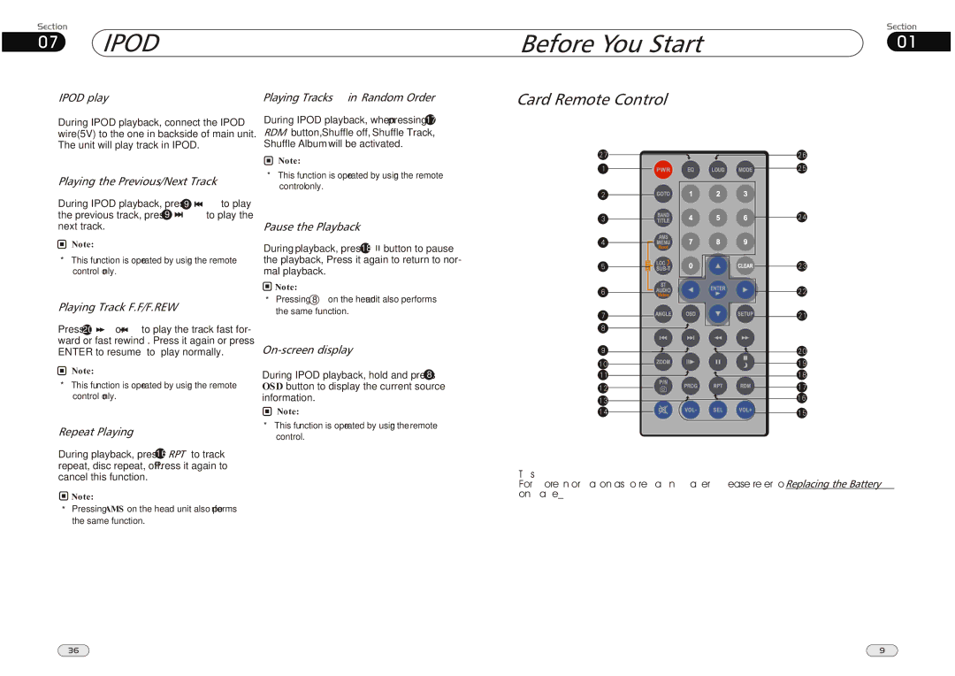 Lanzar Car Audio SD34MIP manual Ipod play, Playing the Previous/Next Track, Playing Track F.F/F.REW, Repeat Playing 