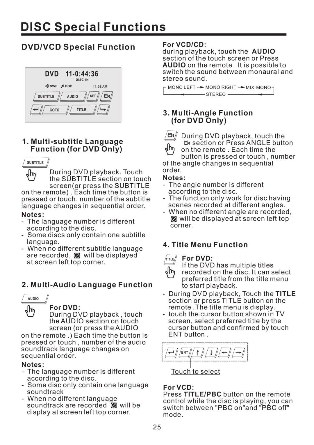 Lanzar Car Audio SD43MU instruction manual Disc Special Functions, DVD/VCD Special Function 