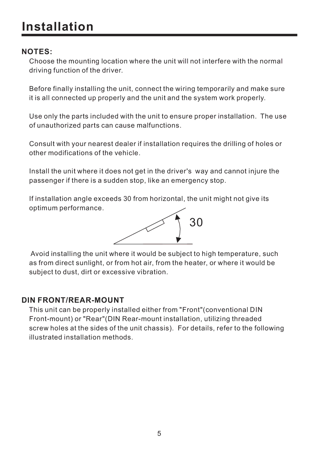 Lanzar Car Audio SD43MU instruction manual Installation, Din Front/Rear-Mount 