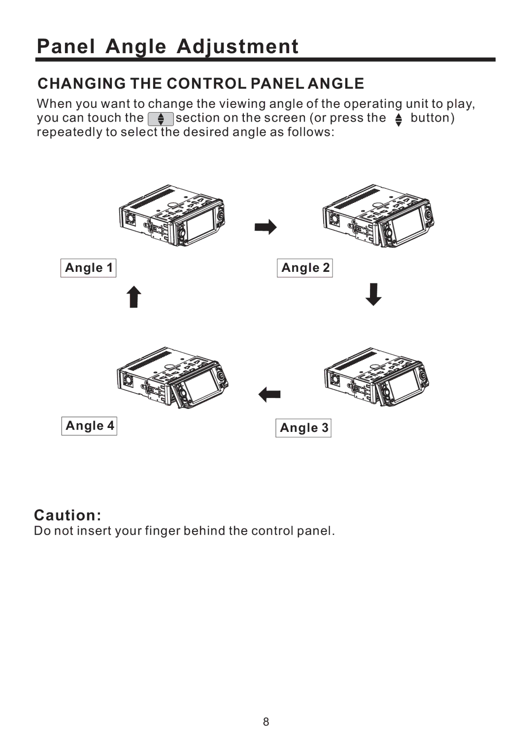 Lanzar Car Audio SD43MU instruction manual Panel Angle Adjustment 