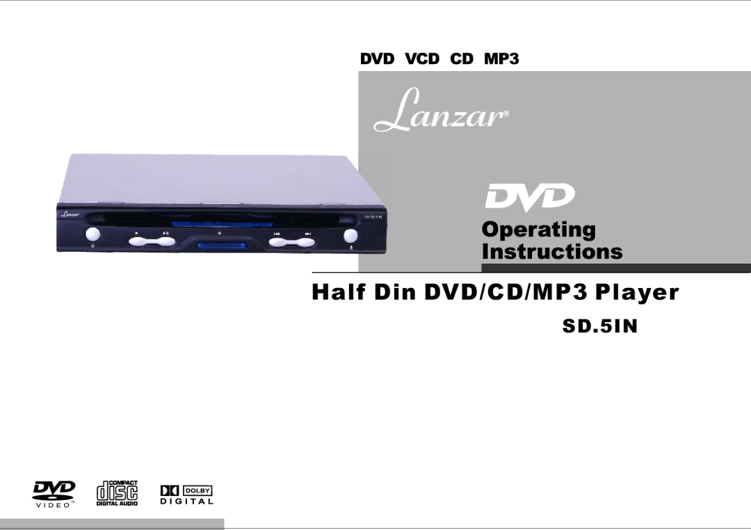 Lanzar Car Audio SD.51N manual Half Din DVD/CD/MP3 Player 