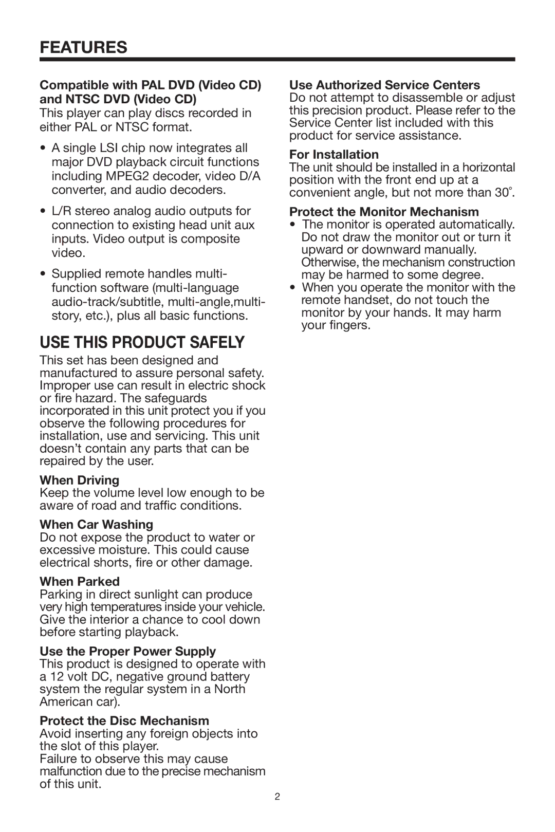 Lanzar Car Audio SDBT75NU owner manual Features, USE this Product Safely 