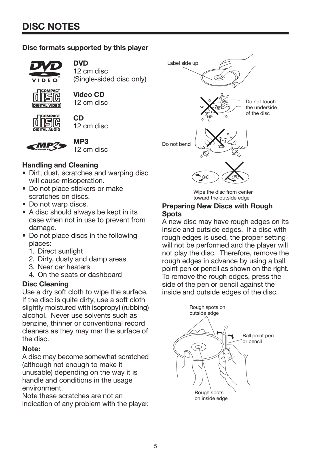 Lanzar Car Audio SDBT75NU owner manual Disc Notes, Dvd, MP3 