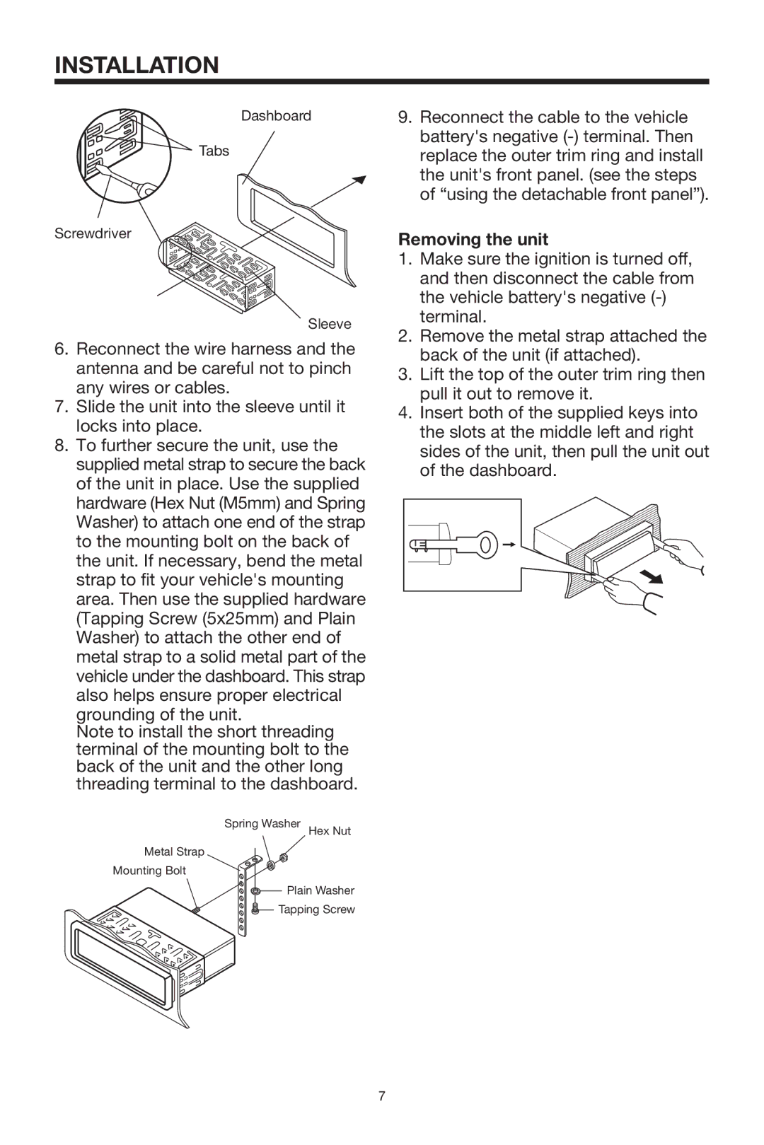 Lanzar Car Audio SDBT75NU owner manual Removing the unit 