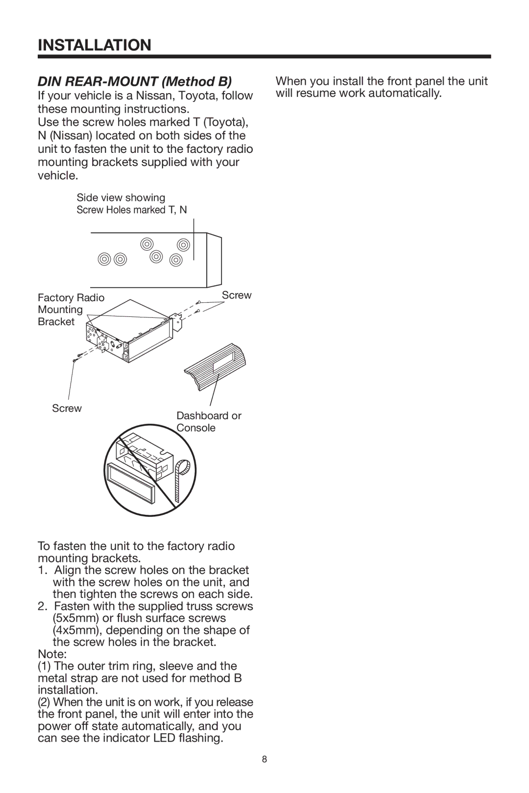 Lanzar Car Audio SDBT75NU owner manual DIN REAR-MOUNT Method B 