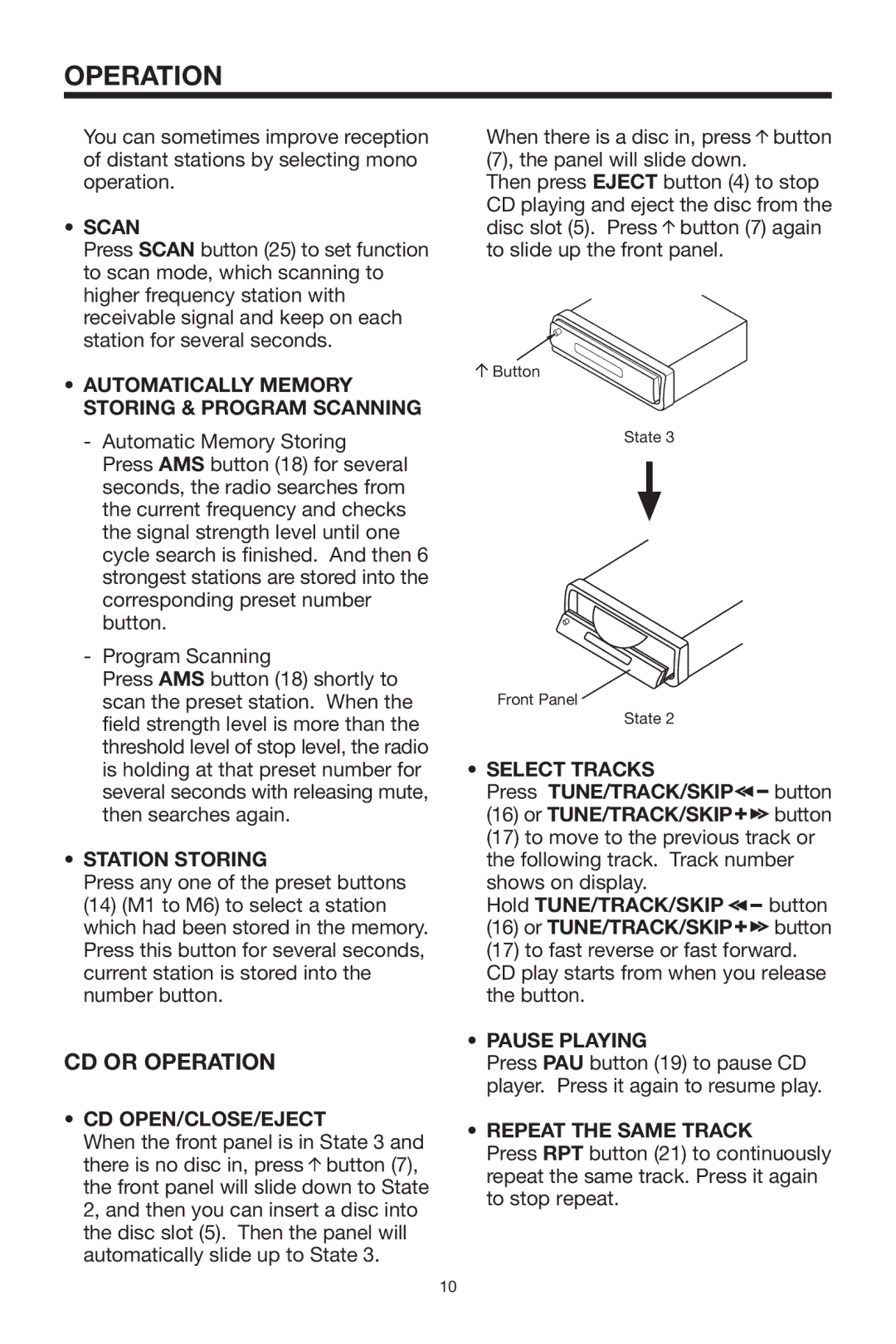 Lanzar Car Audio VBD1800 owner manual CD or Operation 