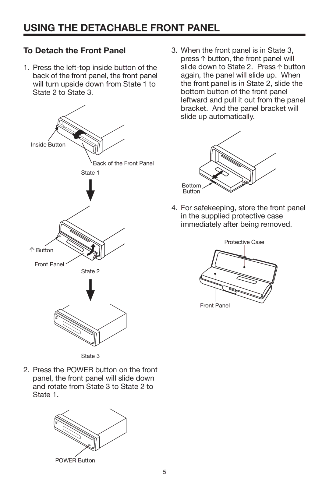 Lanzar Car Audio VBD1800 owner manual Using the Detachable Front Panel, To Detach the Front Panel 