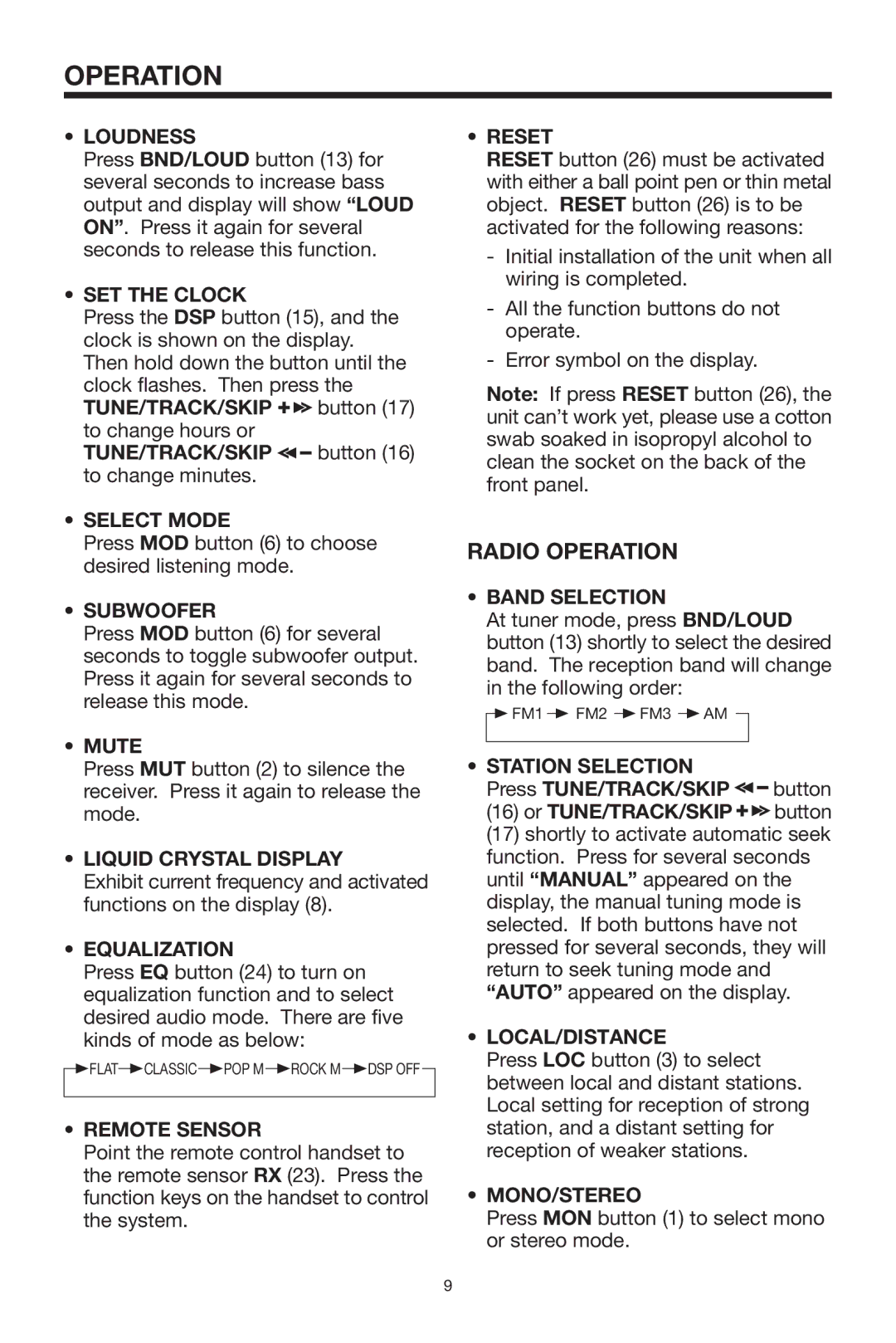 Lanzar Car Audio VBD1800 owner manual Radio Operation 