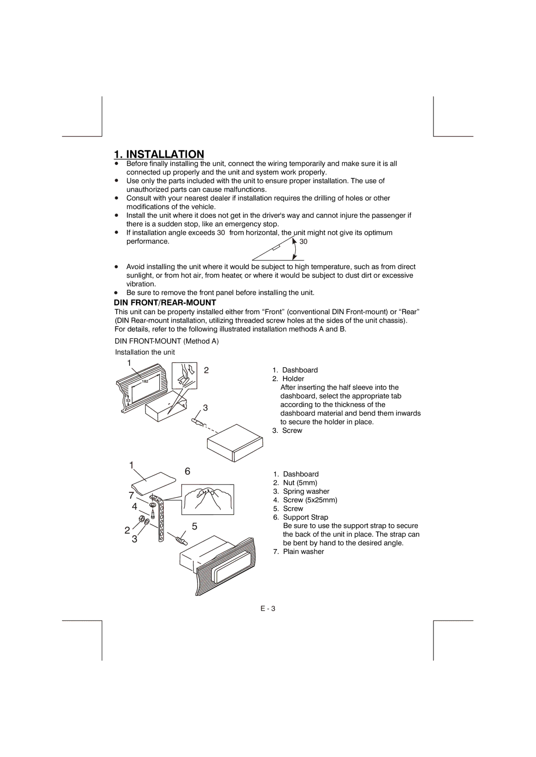 Lanzar Car Audio VBD2600MP owner manual Installation, Din Front/Rear-Mount 