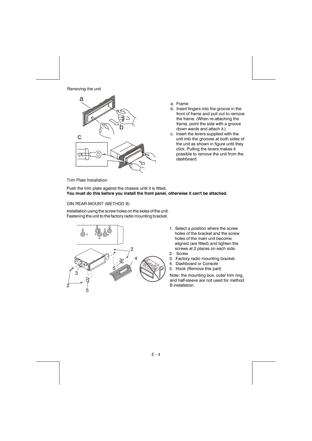 Lanzar Car Audio VBD2600MP owner manual DIN REAR-MOUNT Method B 