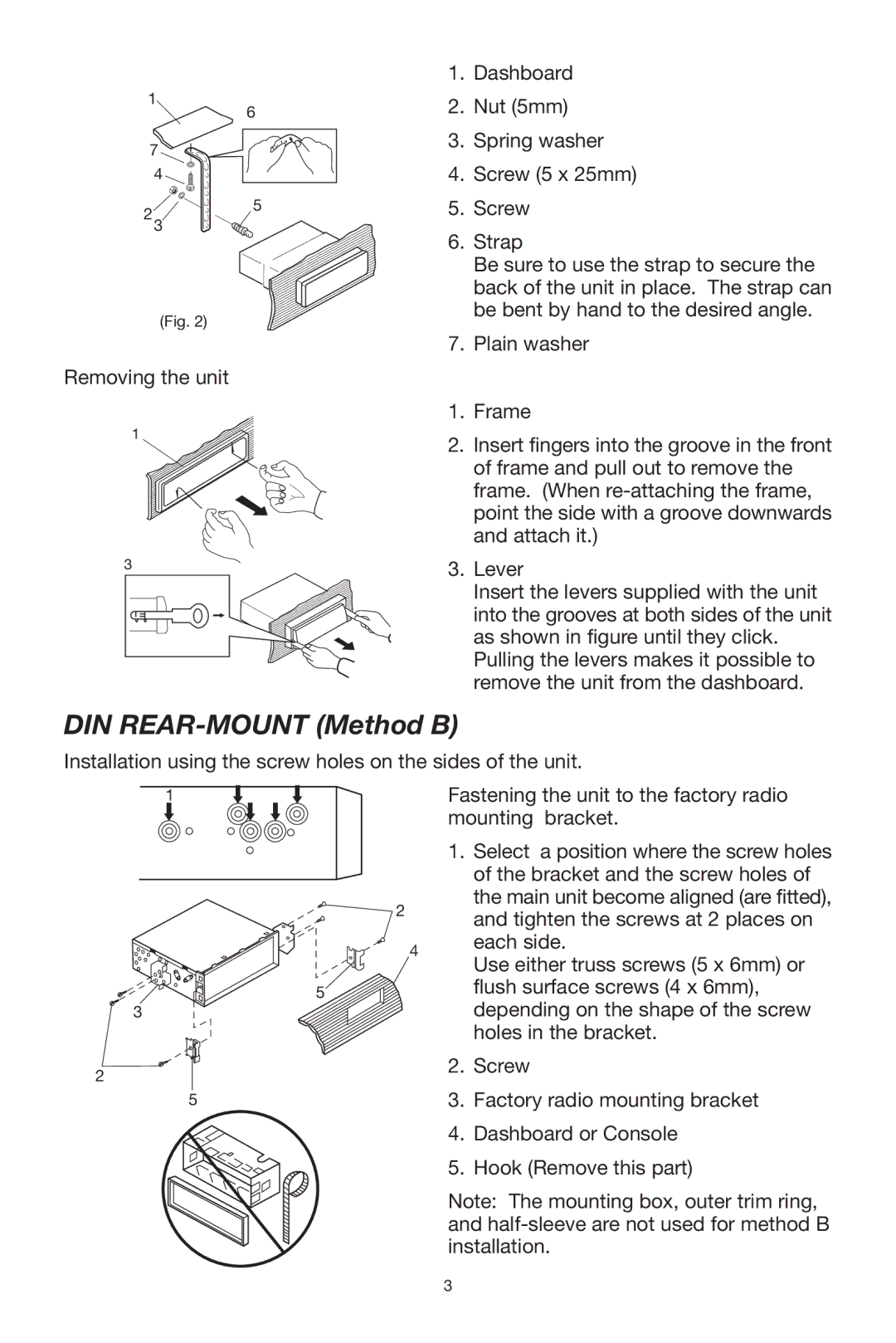 Lanzar Car Audio VBD500 owner manual DIN REAR-MOUNT Method B 