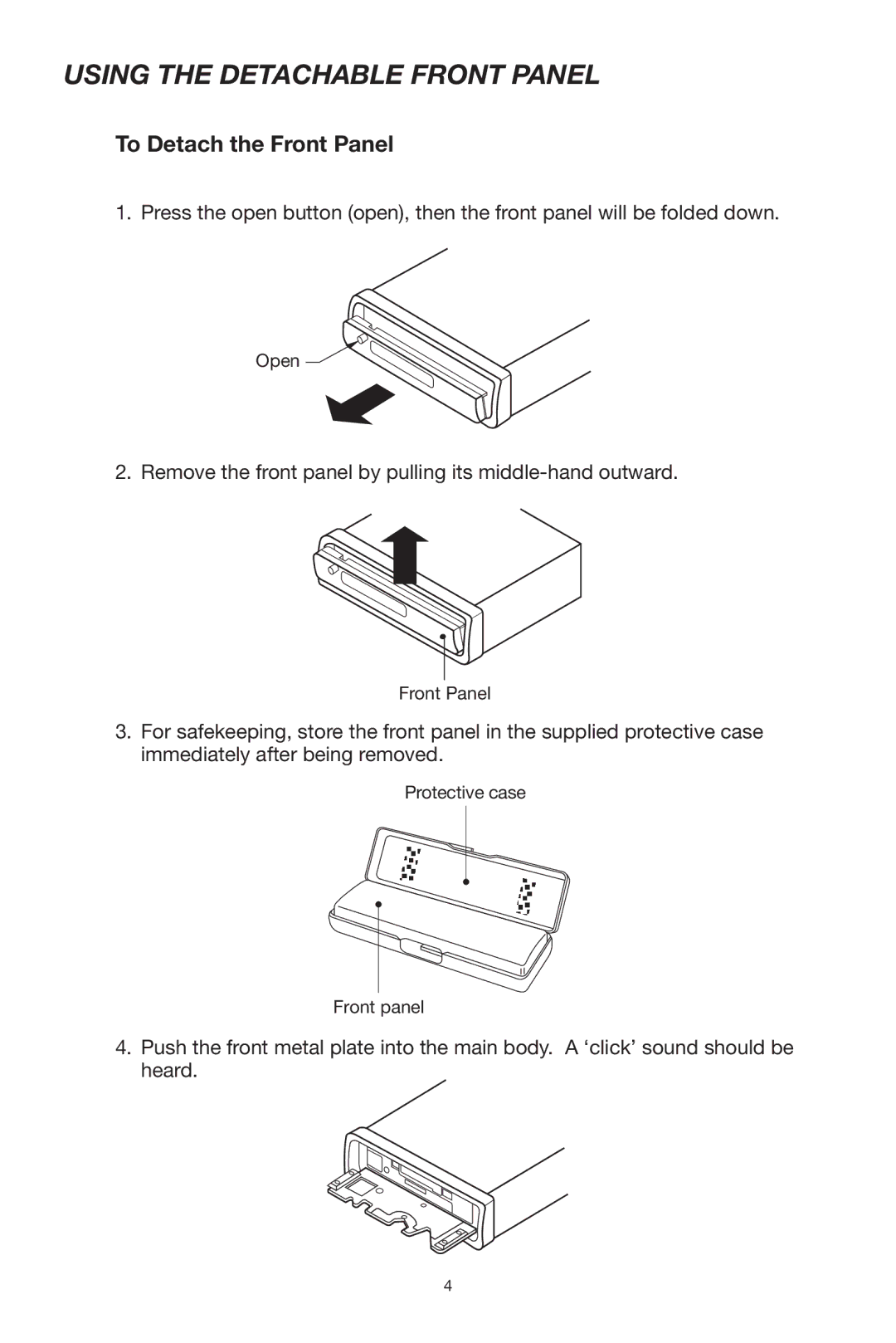 Lanzar Car Audio VBD500 owner manual Using the Detachable Front Panel, To Detach the Front Panel 