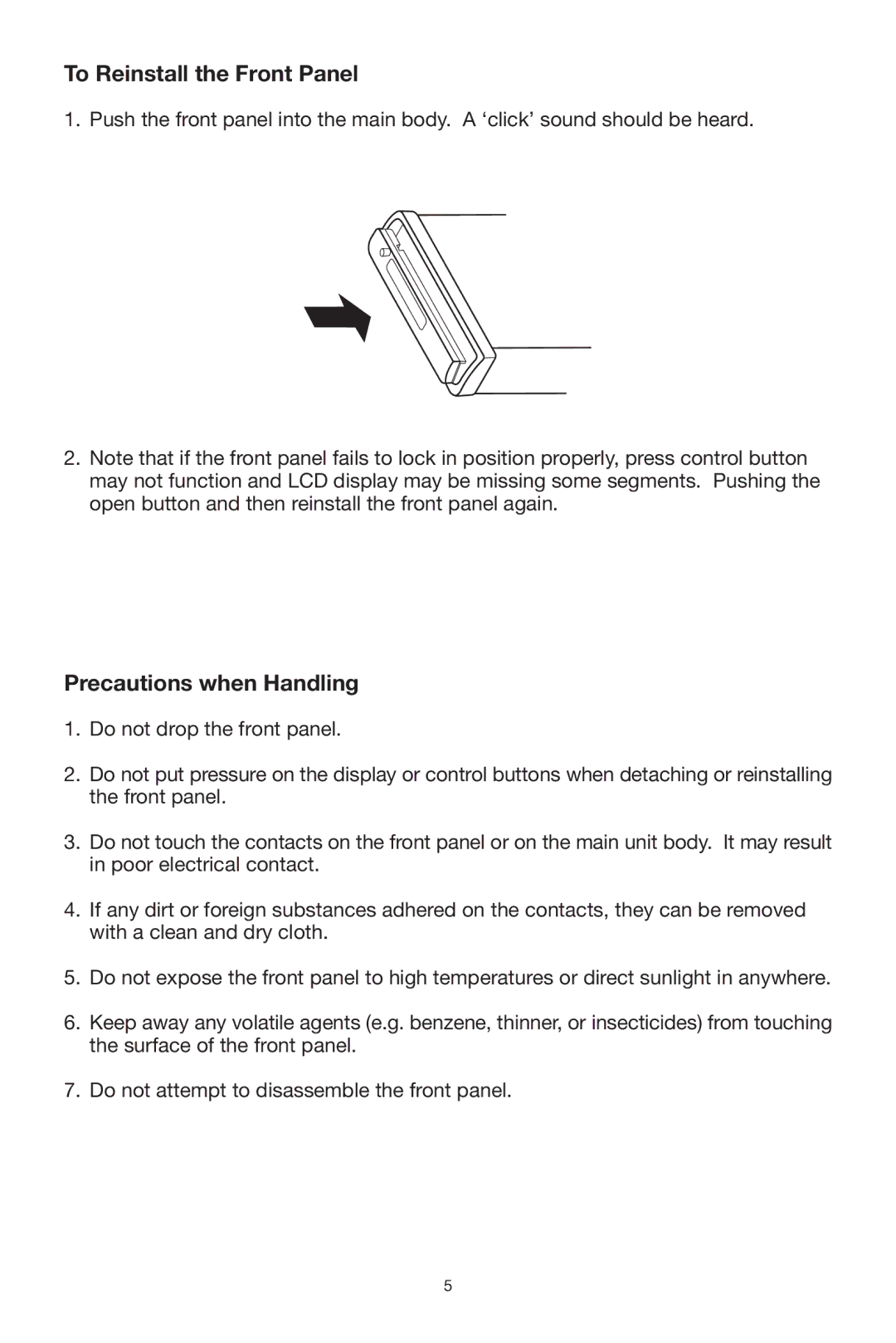 Lanzar Car Audio VBD500 owner manual To Reinstall the Front Panel 