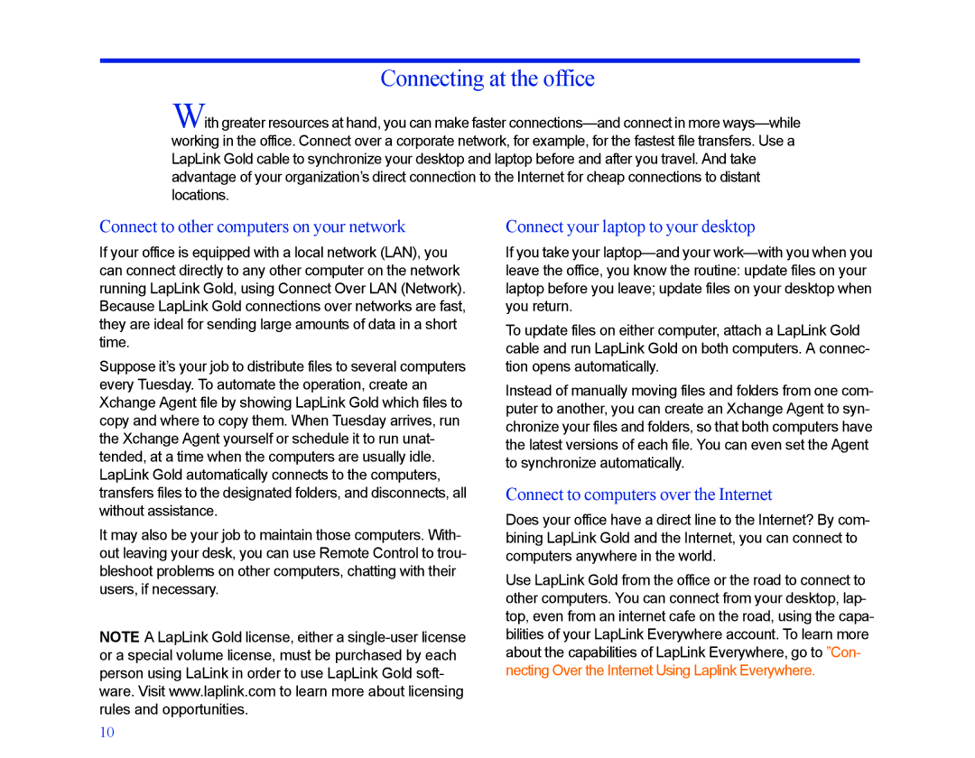 LapLink MN-LGD011-XX-US manual Connecting at the office, Connect to other computers on your network 