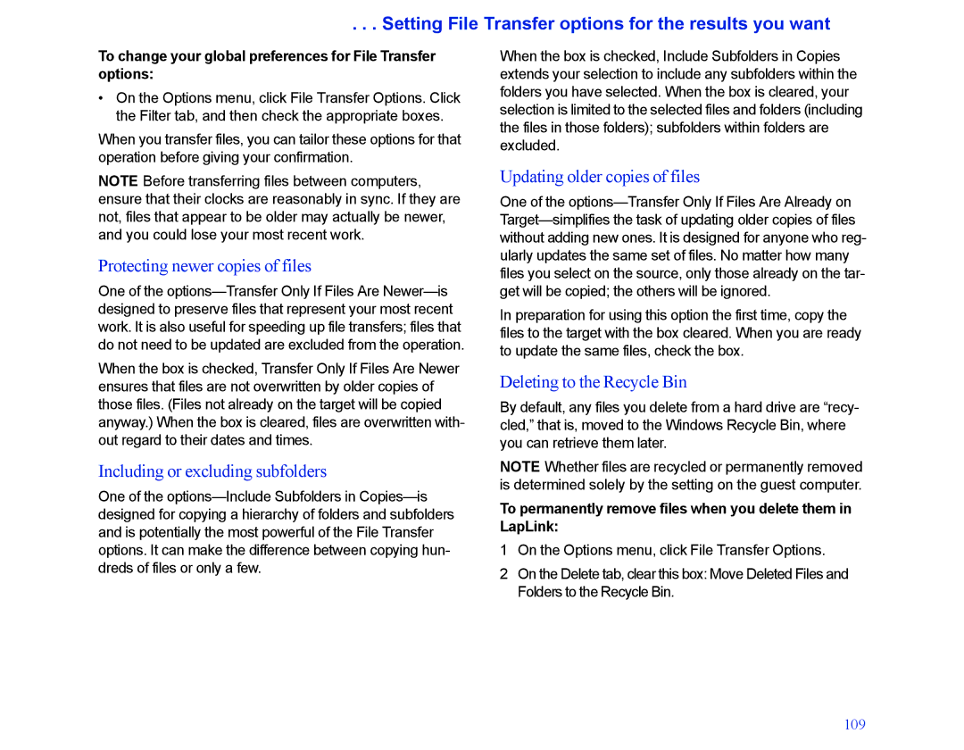 LapLink MN-LGD011-XX-US manual Setting File Transfer options for the results you want, Protecting newer copies of files 