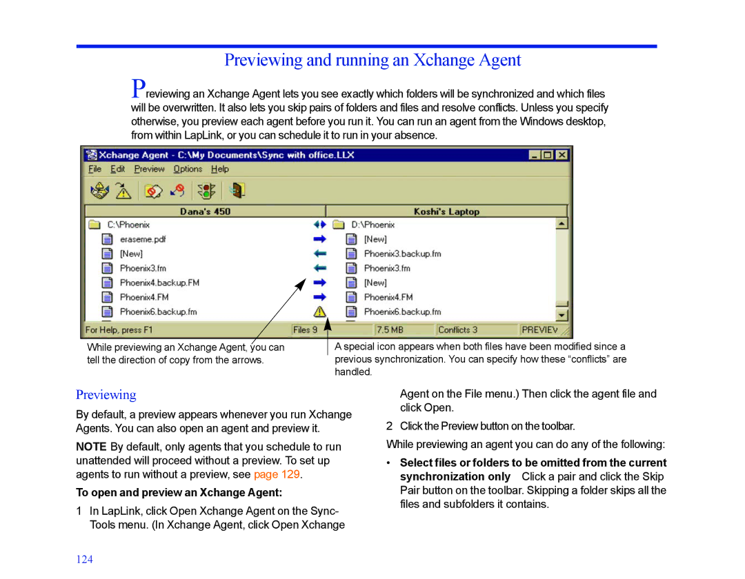 LapLink MN-LGD011-XX-US manual Previewing and running an Xchange Agent, To open and preview an Xchange Agent 