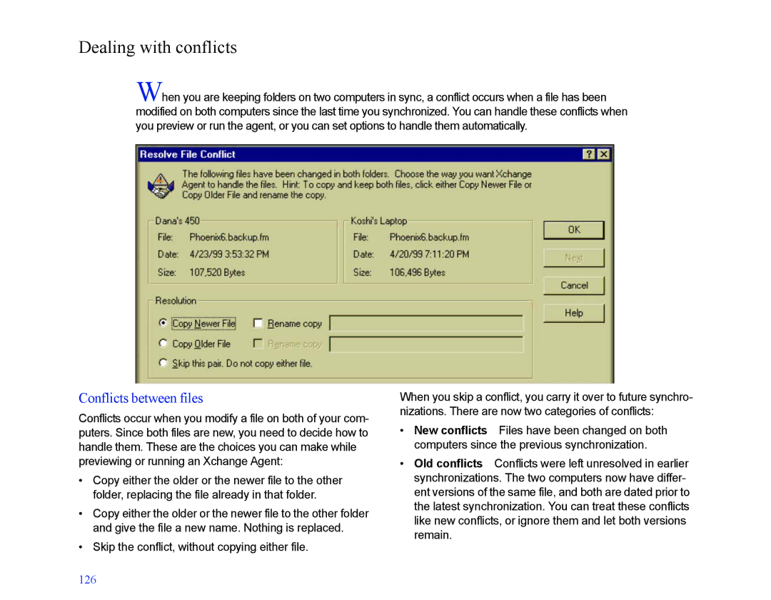 LapLink MN-LGD011-XX-US Dealing with conflicts, Conflicts between files, Skip the conflict, without copying either file 