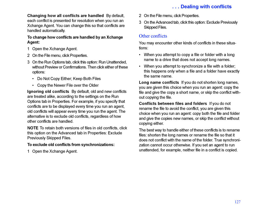 LapLink MN-LGD011-XX-US manual Dealing with conflicts, Other conflicts, To exclude old conflicts from synchronizations 