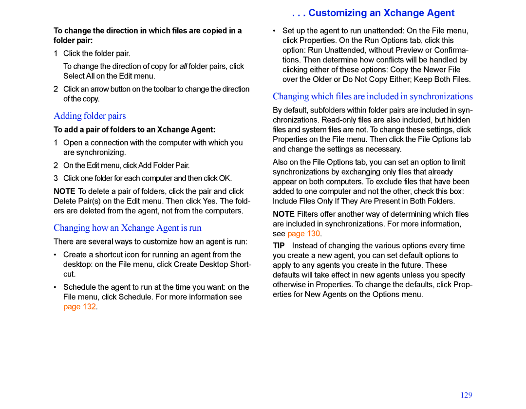 LapLink MN-LGD011-XX-US manual Adding folder pairs, Changing how an Xchange Agent is run, Customizing an Xchange Agent 