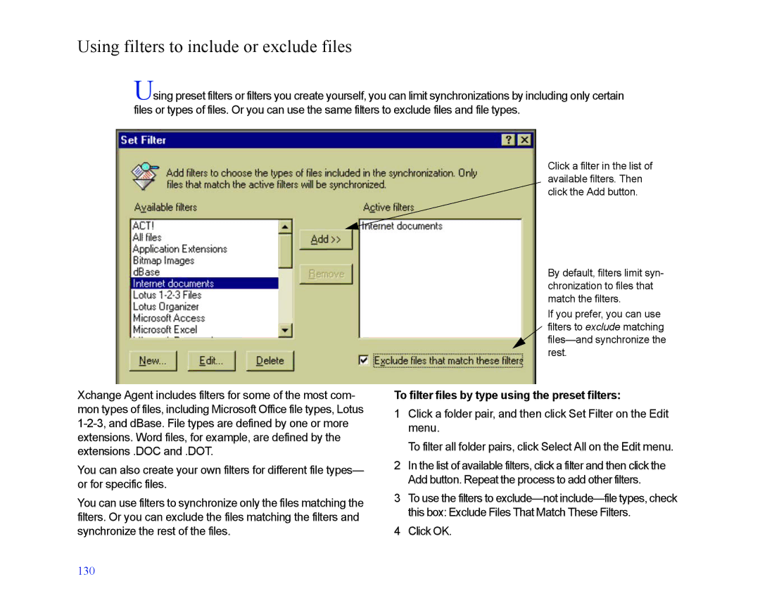 LapLink MN-LGD011-XX-US manual Using filters to include or exclude files, To filter files by type using the preset filters 