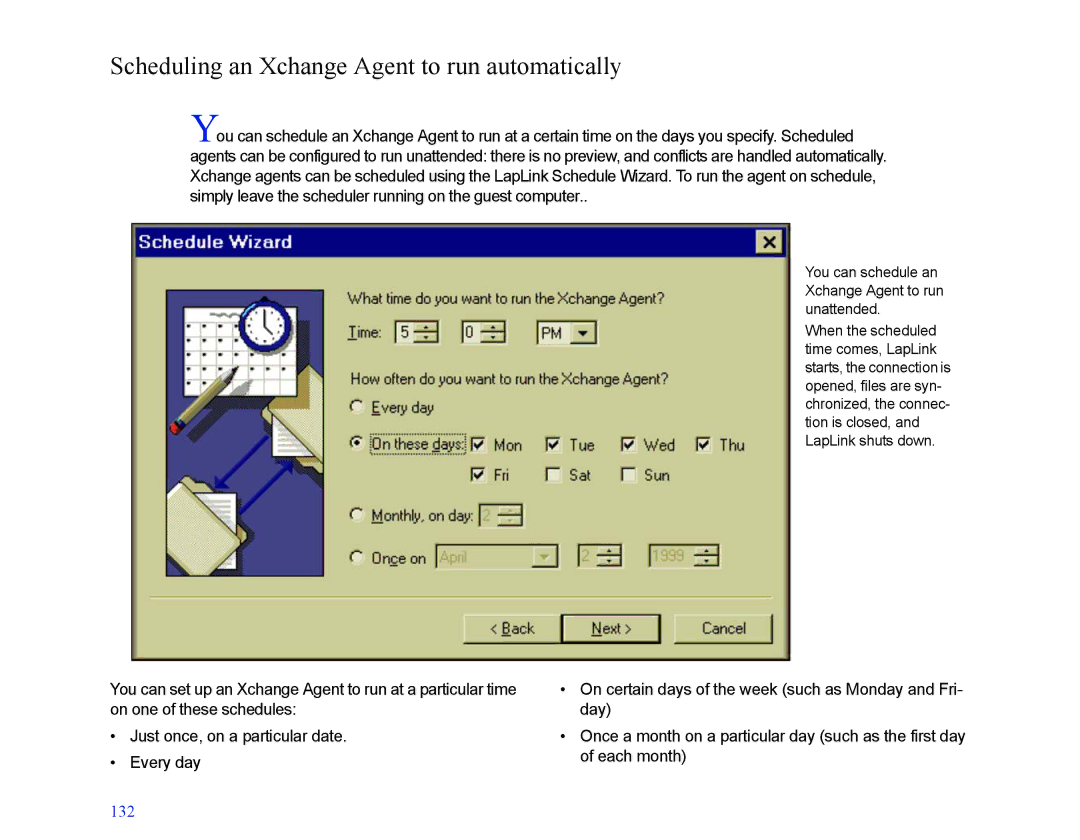 LapLink MN-LGD011-XX-US manual Scheduling an Xchange Agent to run automatically 