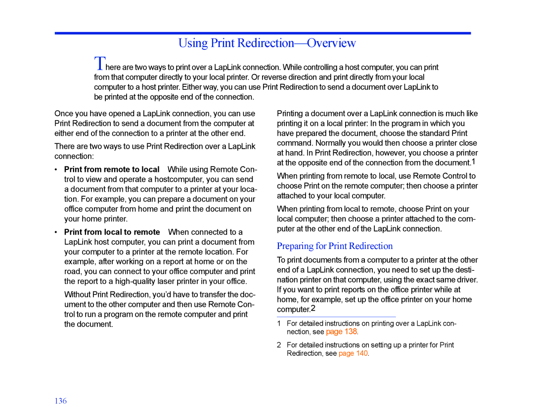 LapLink MN-LGD011-XX-US Using Print Redirection-Overview, Preparing for Print Redirection, Print from remote to local 