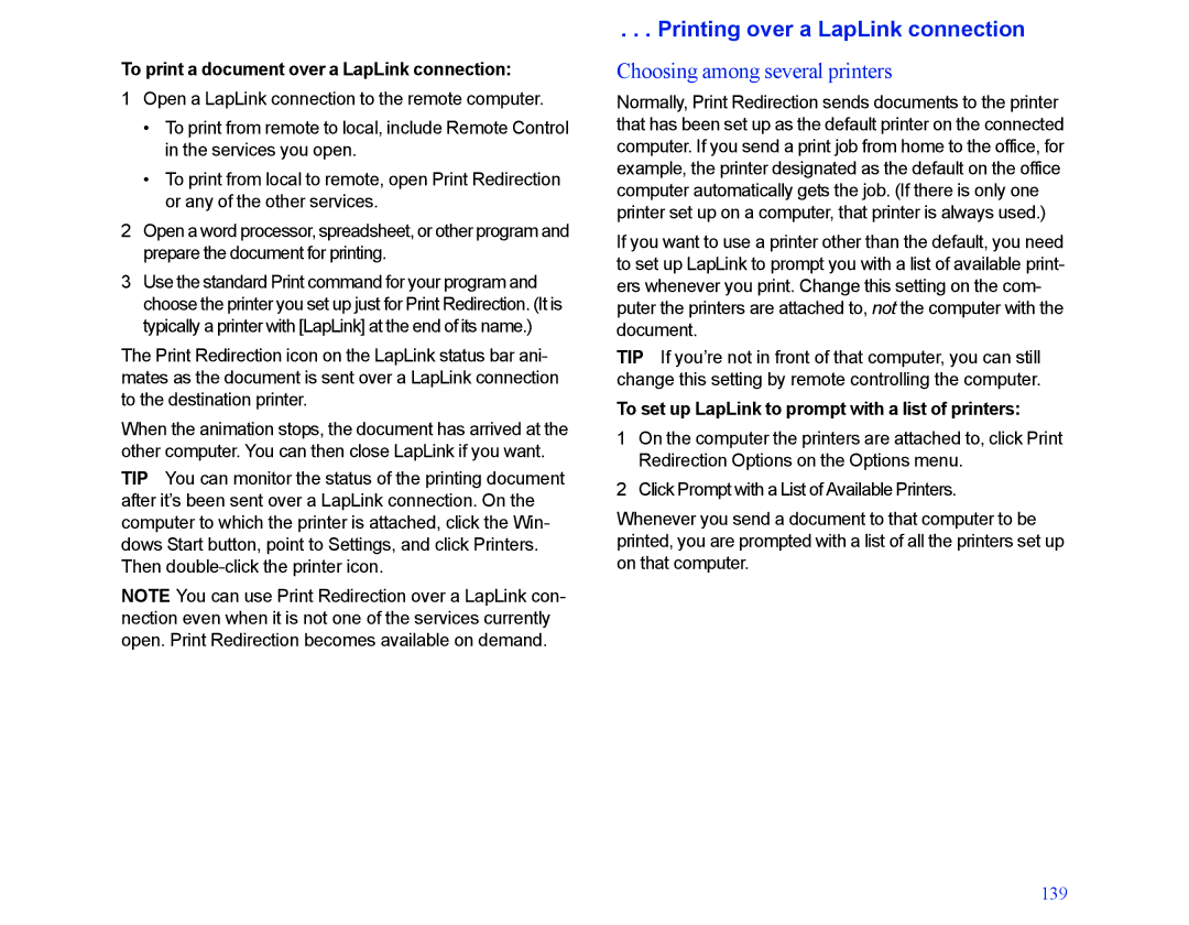 LapLink MN-LGD011-XX-US manual Printing over a LapLink connection, Choosing among several printers 