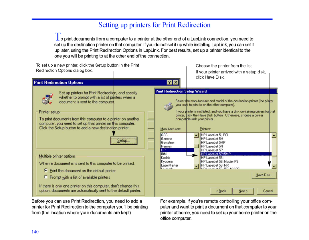 LapLink MN-LGD011-XX-US manual Setting up printers for Print Redirection 