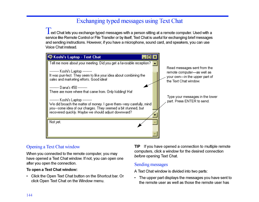 LapLink MN-LGD011-XX-US manual Exchanging typed messages using Text Chat, Opening a Text Chat window, Sending messages 